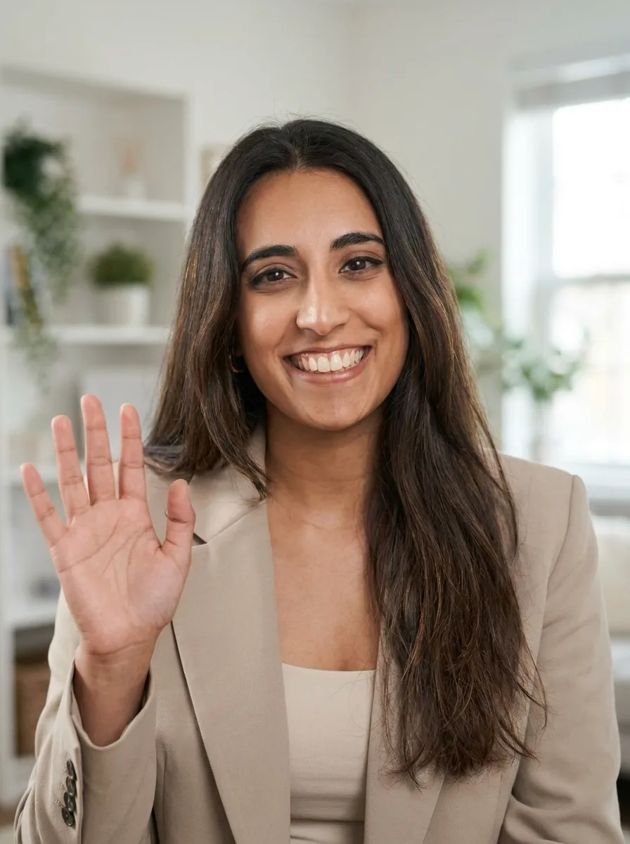Yasmina Warraitch saludando al inicio de una consulta online por videollamada